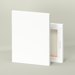 Mockup of the front and back of a white rectangular canvas print.