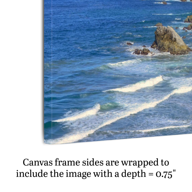 A canvas print of the rugged coastline in Big Sur, California shown on an angle to highlight side framing and depth.