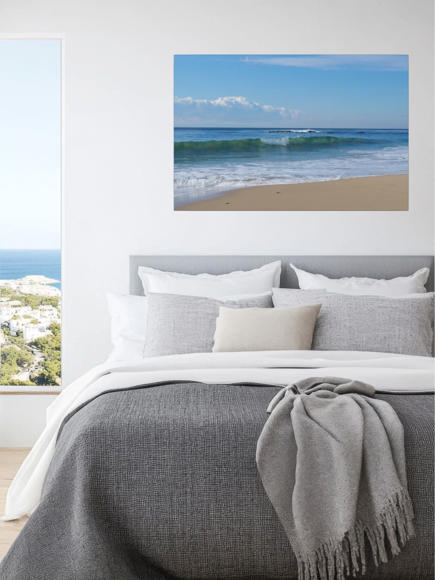 Bedroom with a Crystal Cove State Beach breaking wave with translucent green water canvas print.