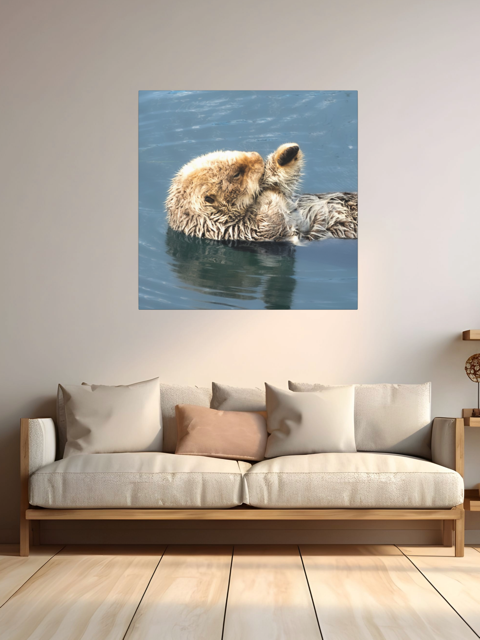 Sofa with a canvas print of an otter in water on the wall