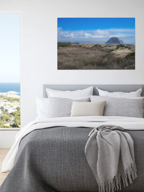 Bedroom with a Morro Rock and stacks view from the beach dunes canvas print.