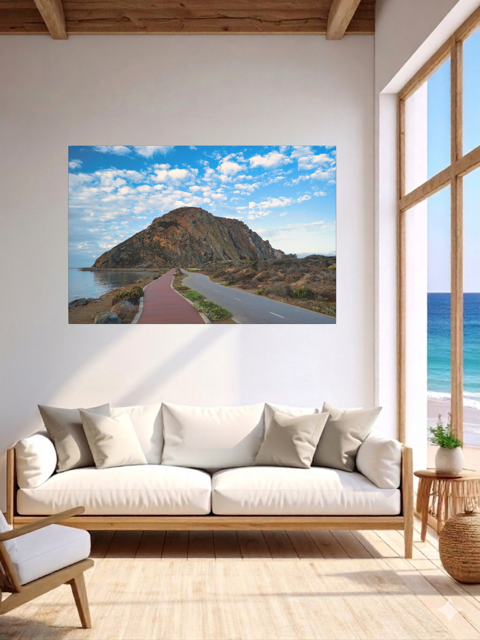 Living room with a Road to Morro Rock canvas print.